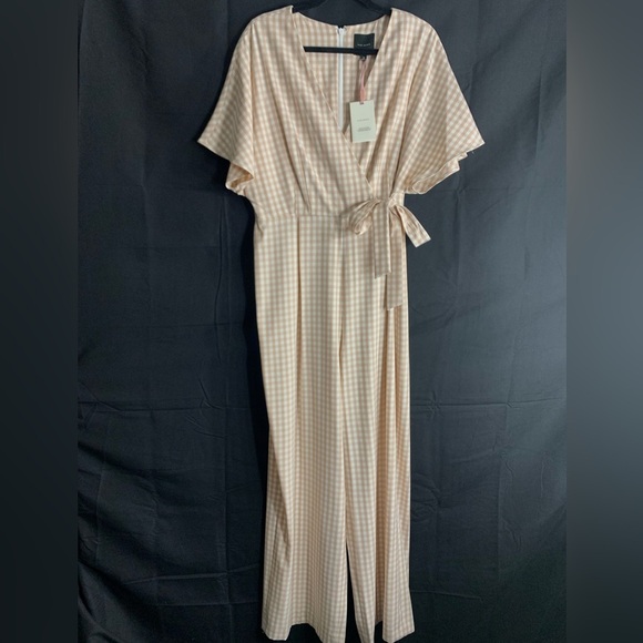 NWT Alex Marie Juliana Linen Wide Leg Jumper in Sand Gingham Print, size 12 - Picture 2 of 13